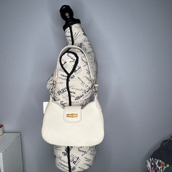 Pretty Simple Cream Vegan Leather Bamboo Shoulder Bag - Picture 14 of 14